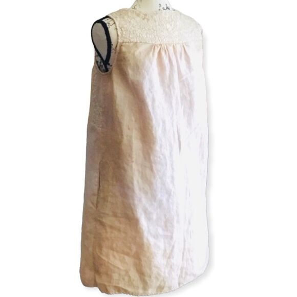 Sleeveless Linen Tea Dye Embroidered Summer Mini Dress - Picture 4 of 4